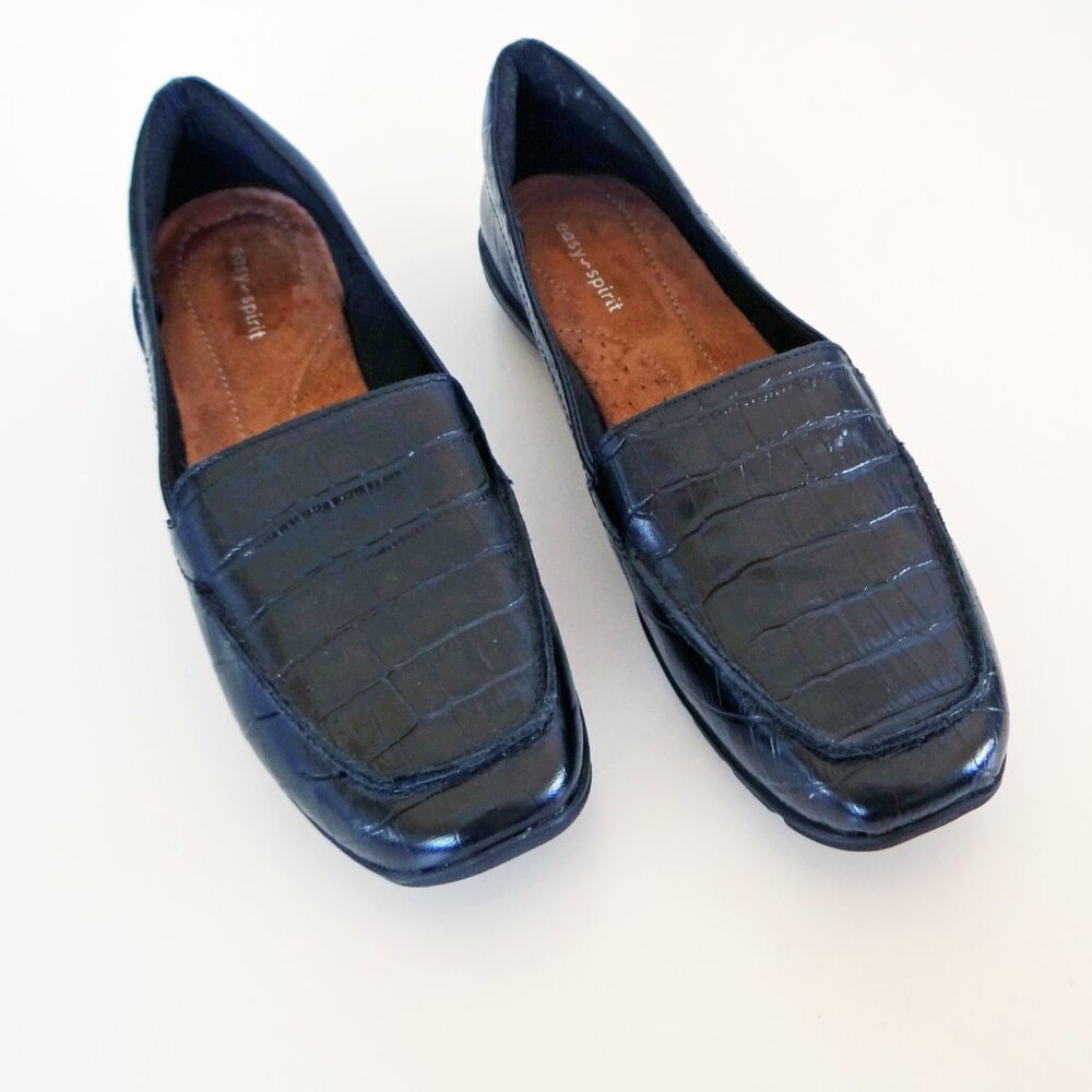 New!! Easy Spirit Abide Black Croco Print Casual Flats 9 1/2 WW Extra Wide